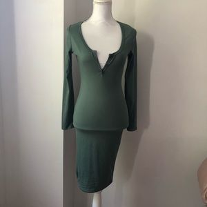 Sage Body Con Long Sleeve Dress